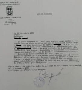 Acte de naissance français